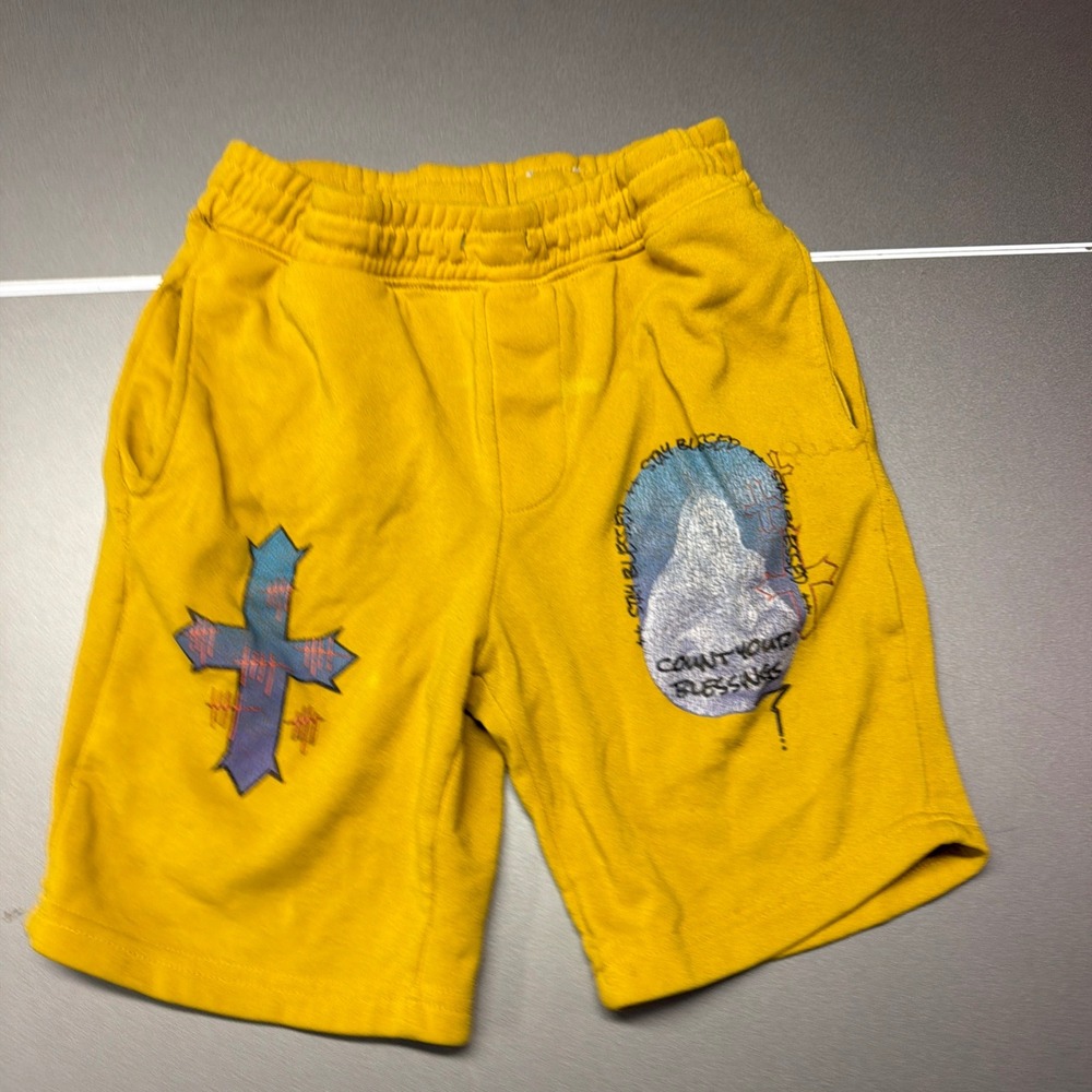 Rue21 Count Your Blessings Yellow Graphic Sweatshorts Men's‎ Size Small